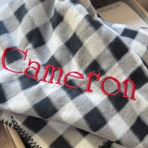 Plaid Blanket with Red Embroidery - Cameron